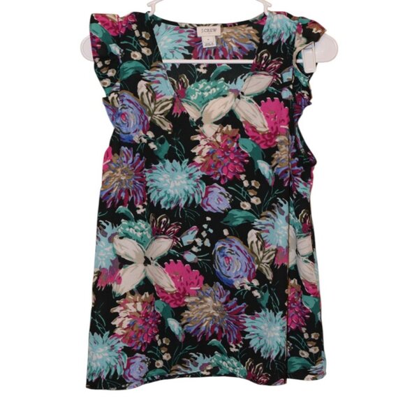 J. Crew Floral Sleeveless Romantic Flirty Ruffle Top Business Career Wear Summer - Picture 1 of 8